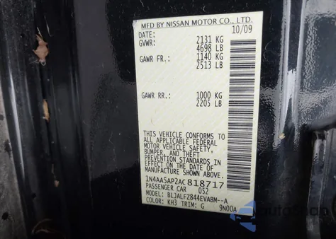 2010 Nissan Maxima 3.5 Sv from USA, damaged, VIN 1N4AA5AP2AC818717